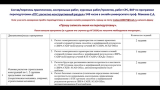 Состав практик программы переподготовки ПГС: расчетно-конструктивный раздел от проф. Макеева СА