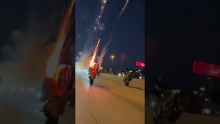 Fire motorcycle!!! Motorcycle rocket launcher. Launching fireworks from a motorcycle!