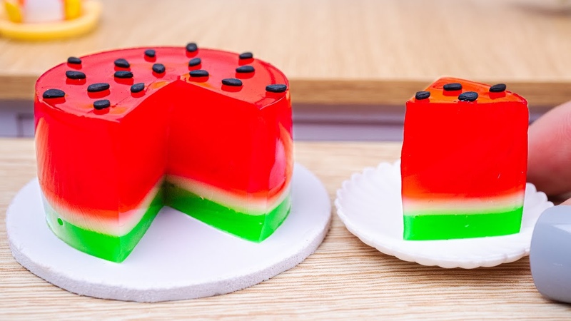Fresh Watermelon Jello Satisfying Miniature Perfect Fruits Cake Recipe, Mini