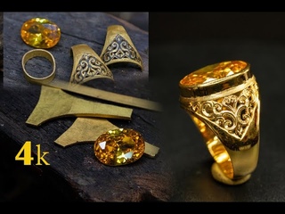 แหวนผู้ชาย พลอยเหลือง ฉลุลายไทย  jewelry making Cincin pria