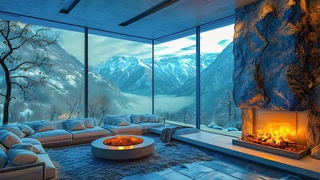 Soothing Jazz Music On A Snowy Day - Warm Apartment Space With Fireplace Sound To Relax