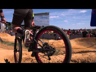 Cyclists race in first dirt pump track - Red Bull Berm Burners