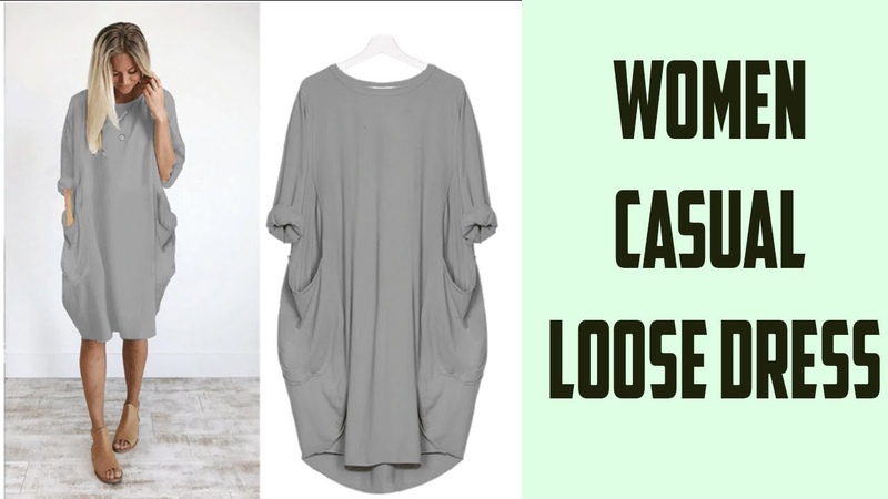 Women Casual Loose Dress with Pocket for Women, , House of